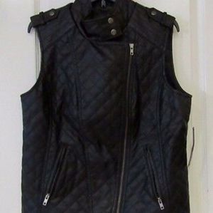 Apt. 9 Jackets Faux Leather Black Biker Vest Plus